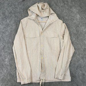 Zara Jacket S Relaxed Fit Utility Oversized Lightweight Cream Yellow Stripe Hood